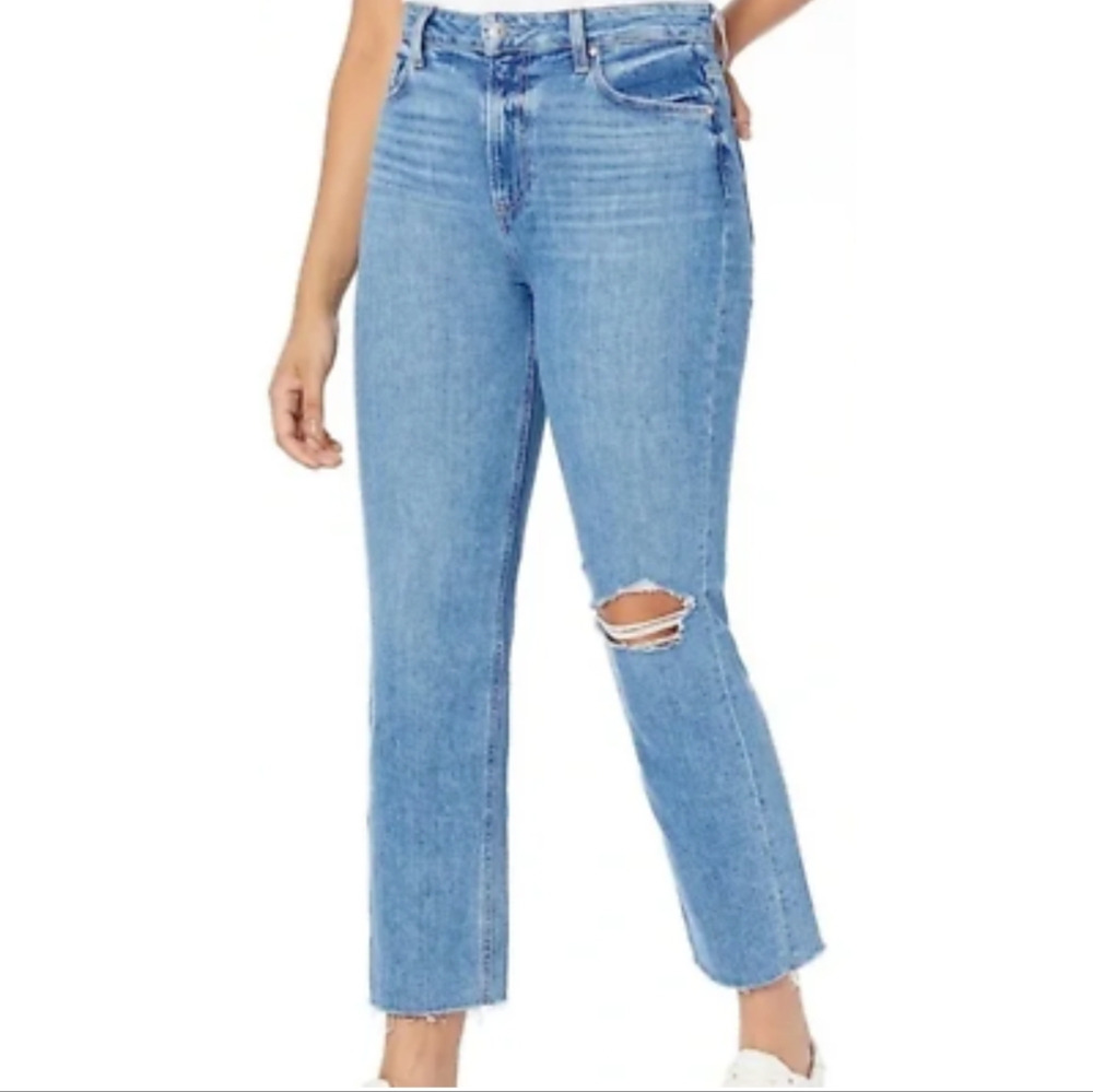 Paige Kylie Straight Leg Crop Jeans Raw Hem Distressed Clare Destructed Sz 29